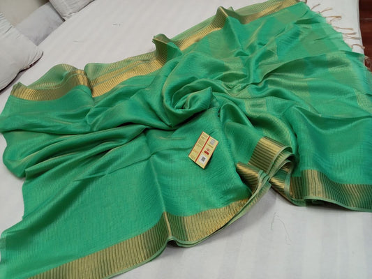 Green Pure Tussar tissue silk sarees