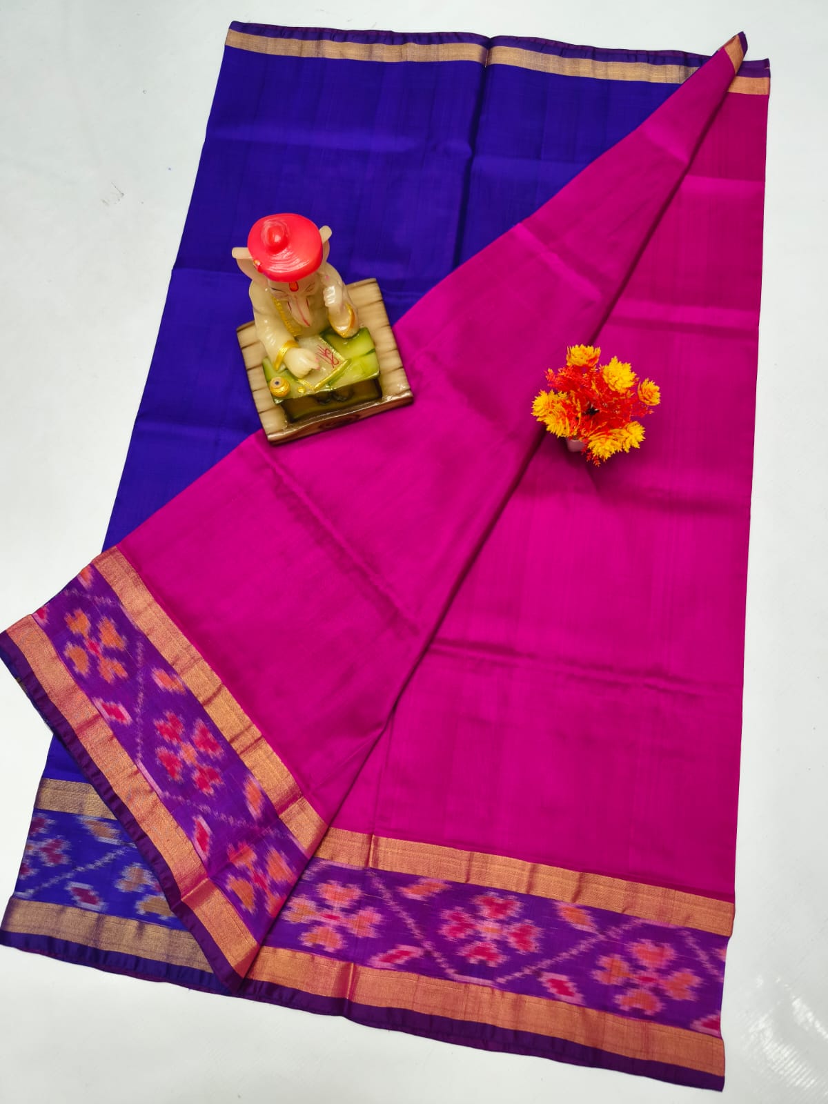 Dark Pink Uppada sarees with small pochampally border