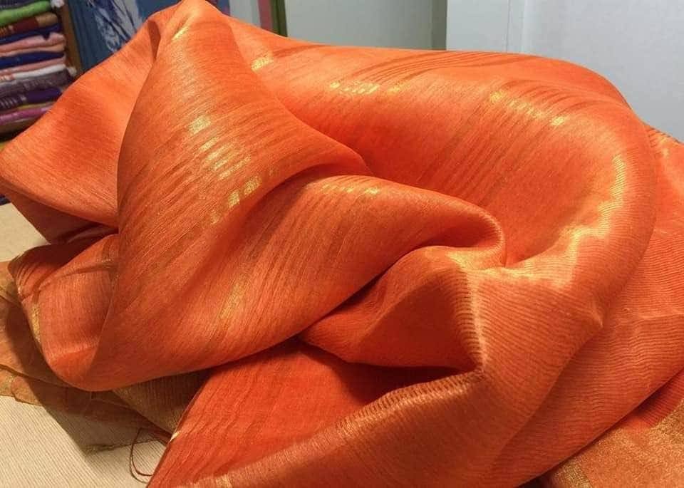 Orange festive wear silk linen sarees