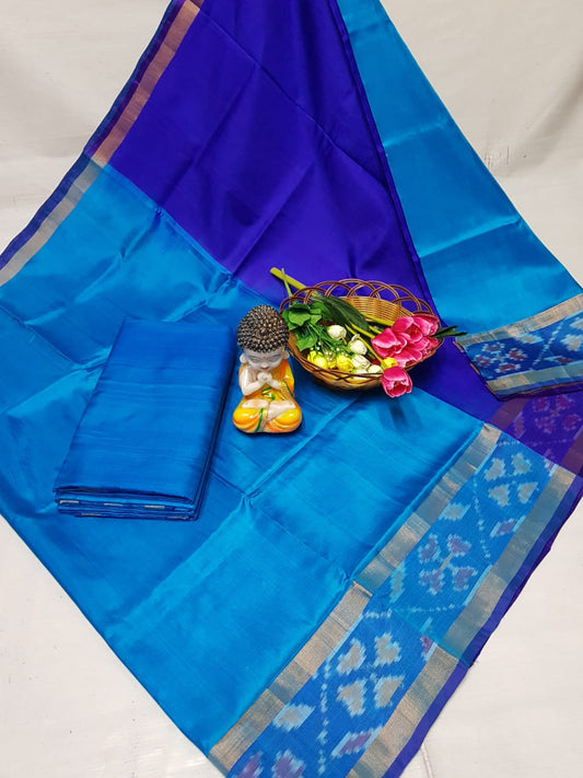 Light blue Uppada sarees with small pochampally border