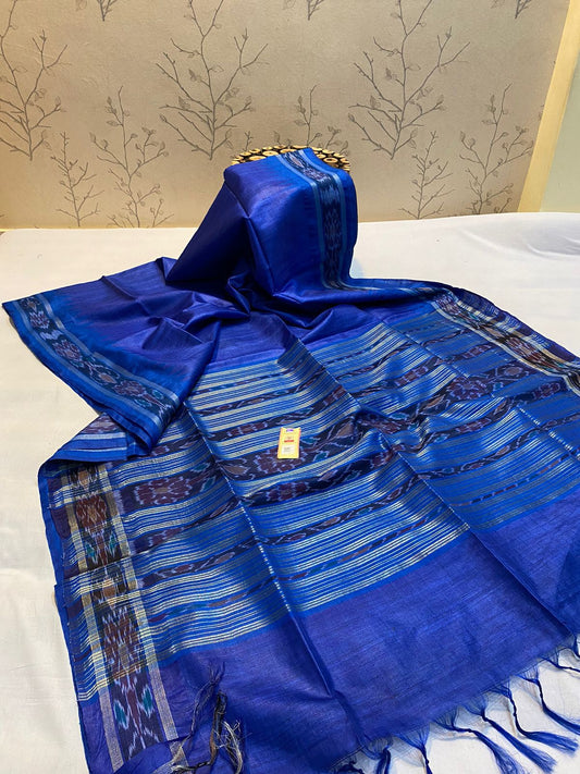 Royal blue Pure desi tussar silk pochampally border sarees