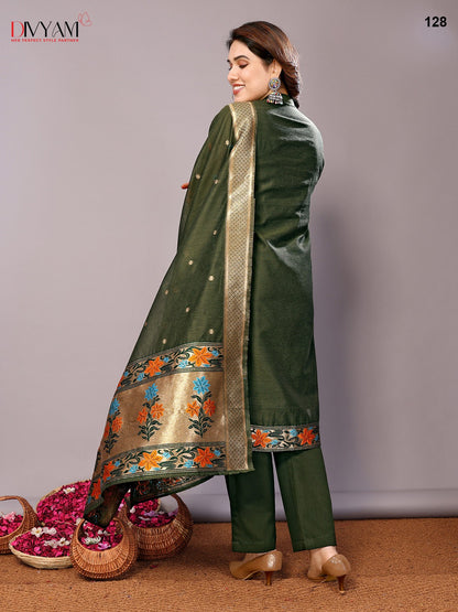 Dark green chanderi readymade suits