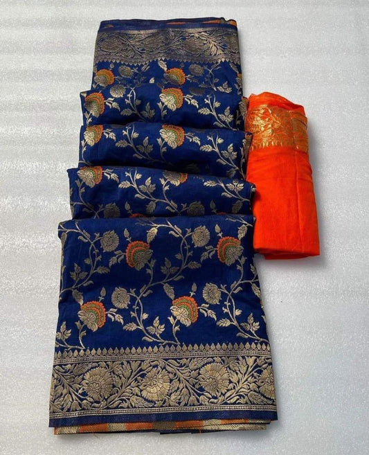 Navy blue Banarasi semi georgette silk sarees