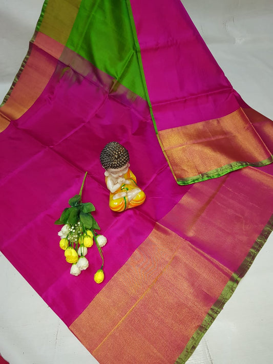 Dark pink and green Uppada big border sarees