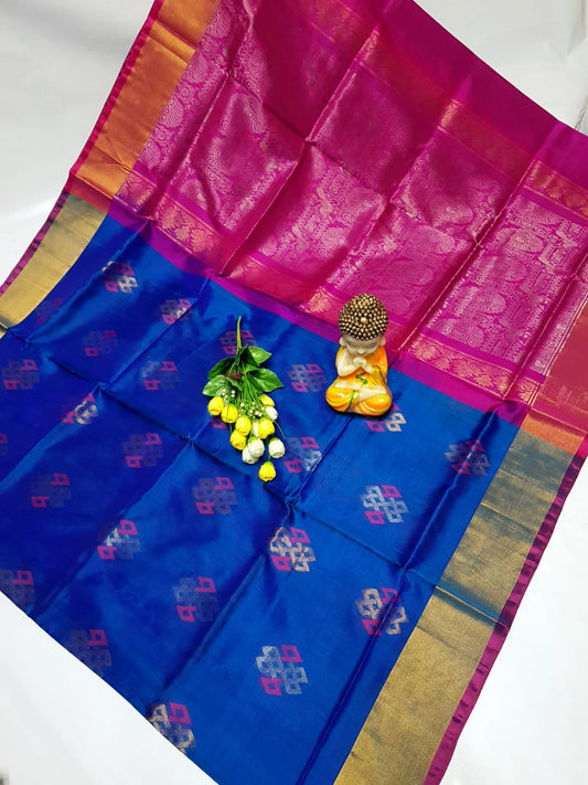 Blue and dark pink uppada pattu sarees