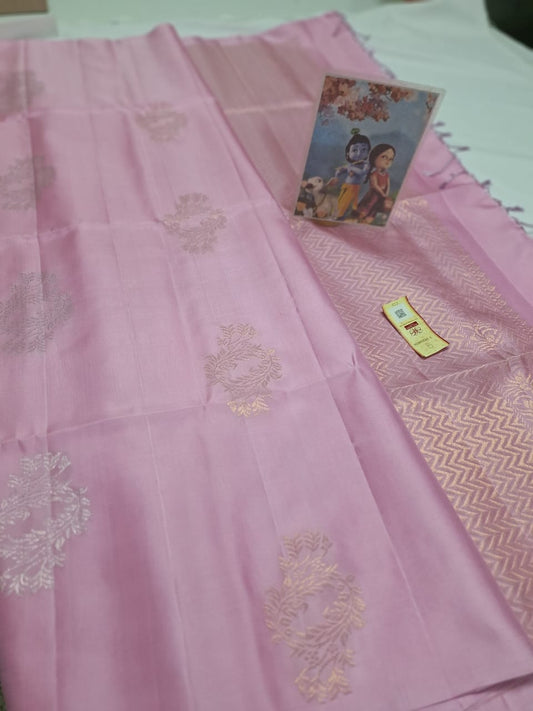 Baby pink Pure kanchipuram soft silk sarees