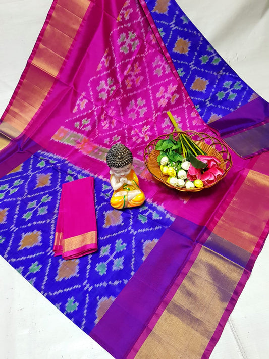 Dark blue with pink uppada pochampally sarees