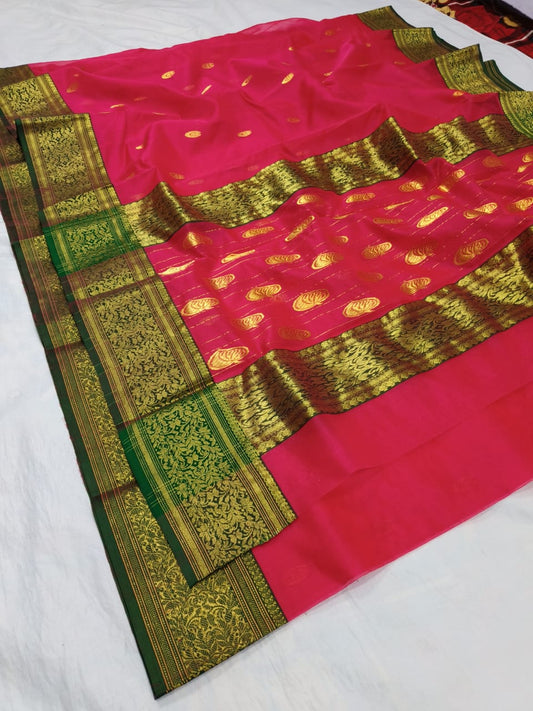 Dark pink pure chanderi katan silk sarees