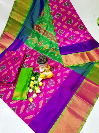 Pink and green uppada pochampally sarees