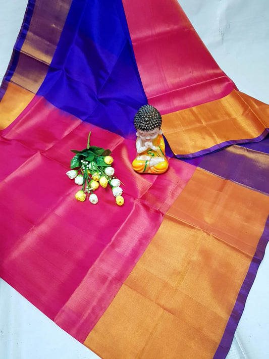 Pink and dark blue Uppada big border sarees