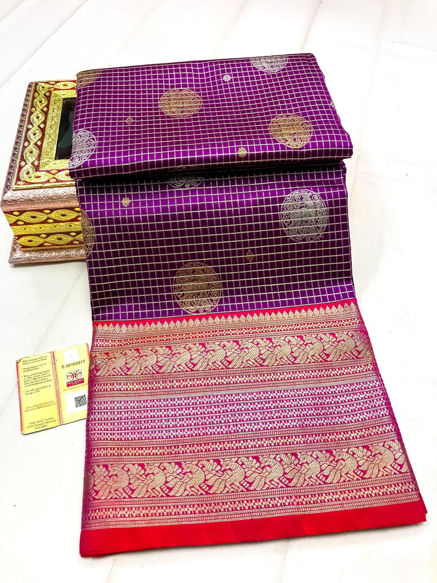 Dark purple with orange Pure Venkatagiri silk sarees