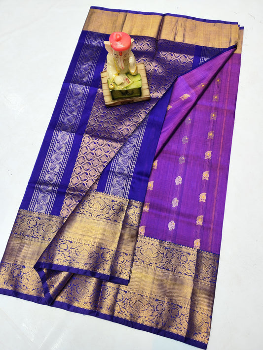 Dark violet uppada silk sarees with kanchi border