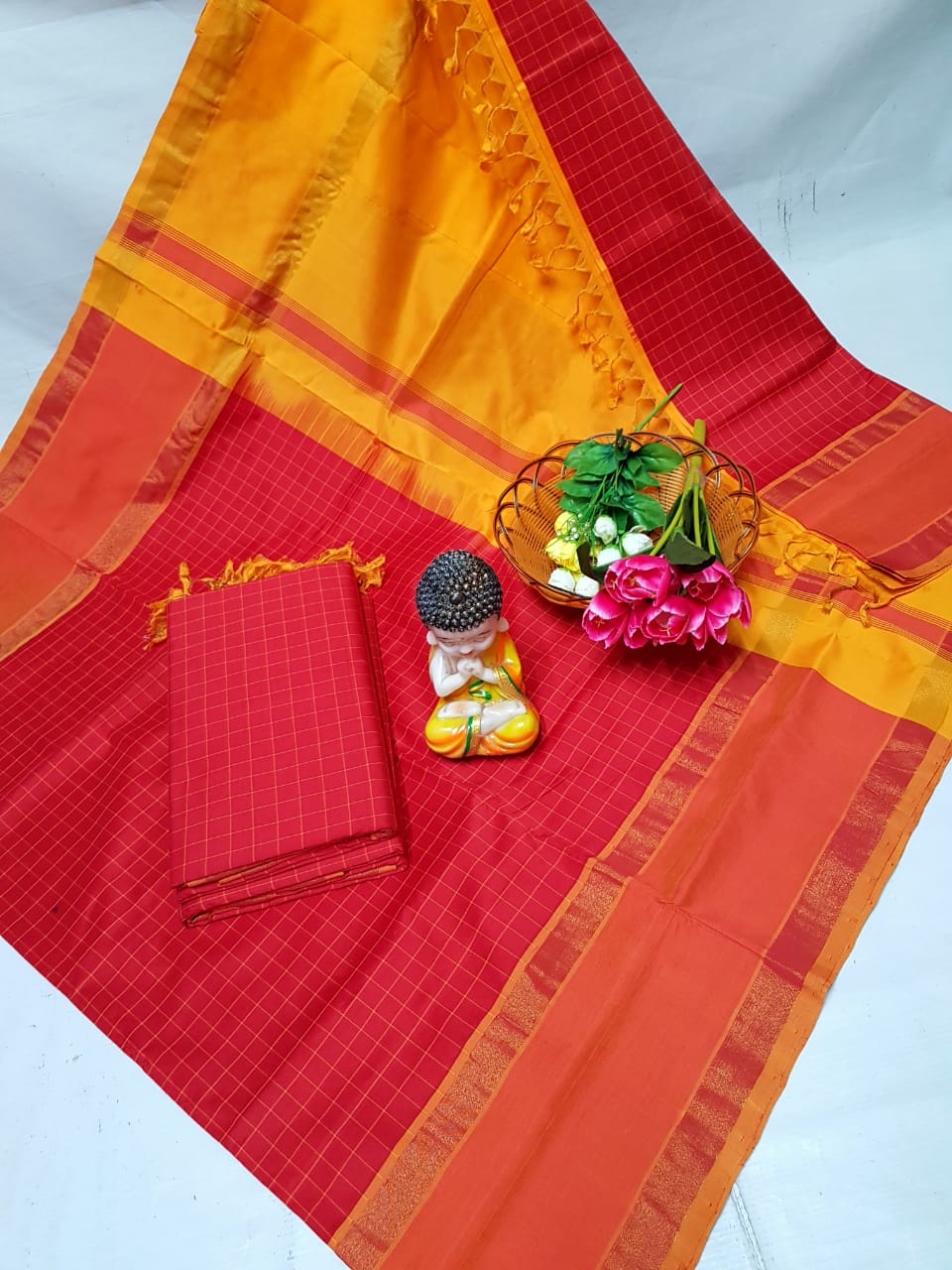 Red Tripura silk mahanati checks sarees