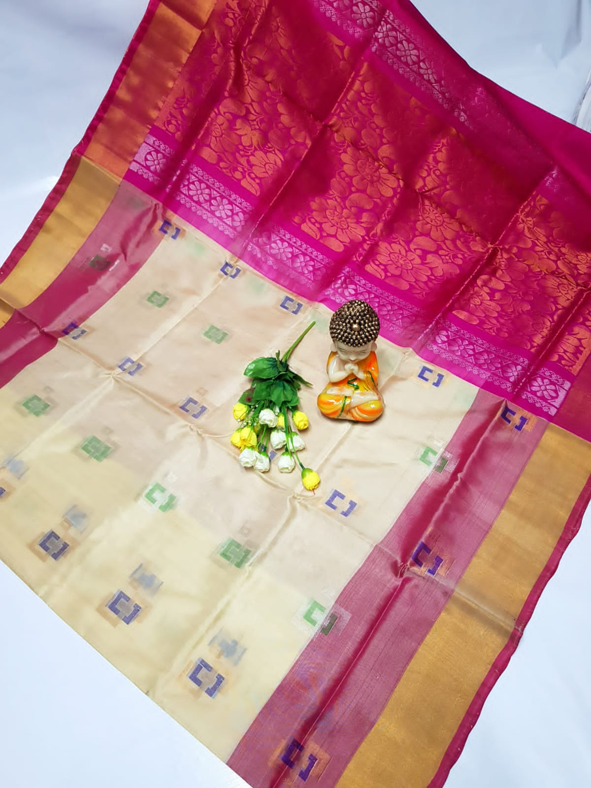 Cream and pink uppada pattu sarees