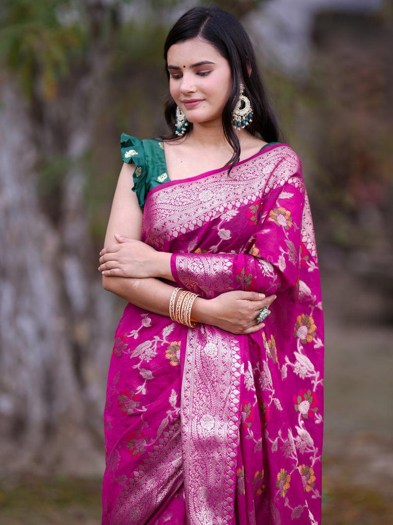 Pink Banarasi semi georgette silk sarees