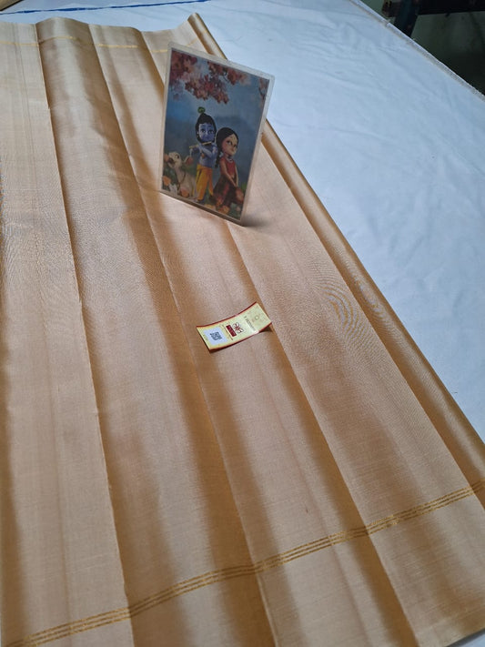 Beige Pure kanchipuram plain silk sarees