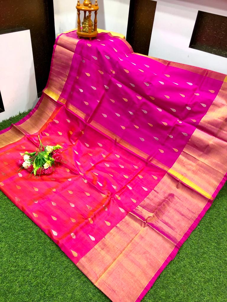 Pink Uppada small Jamdani butta Sarees