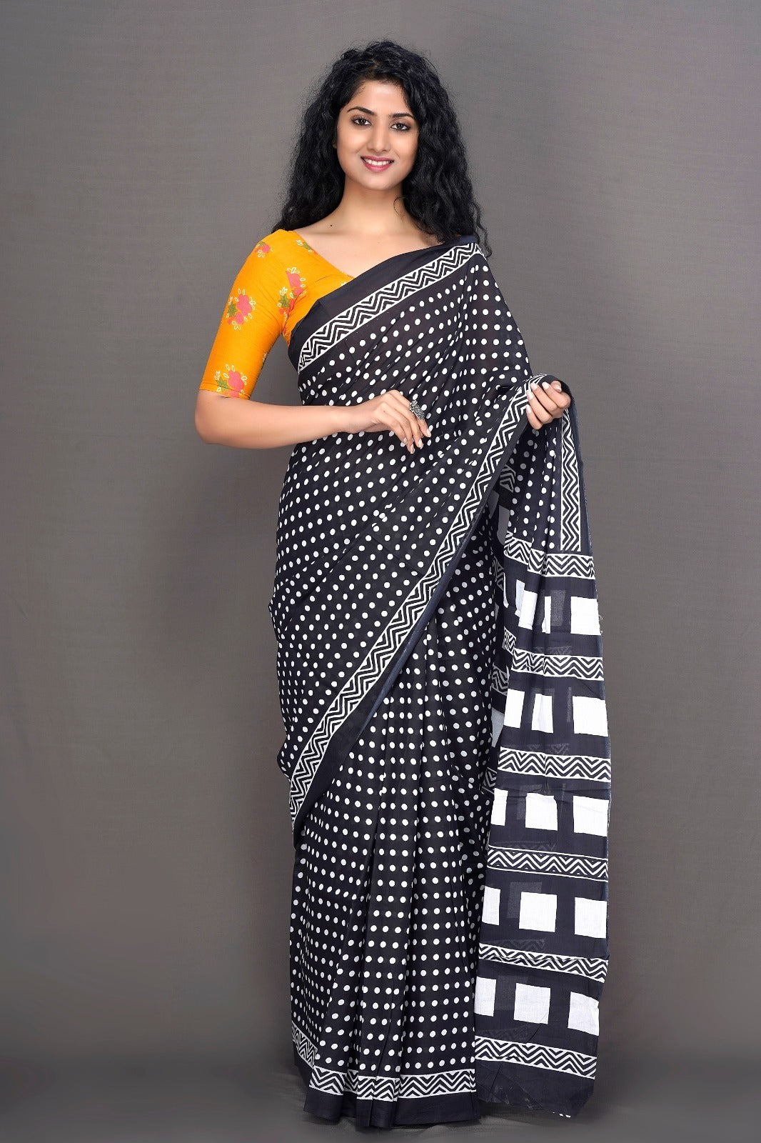 Black and white mulmul cotton sarees