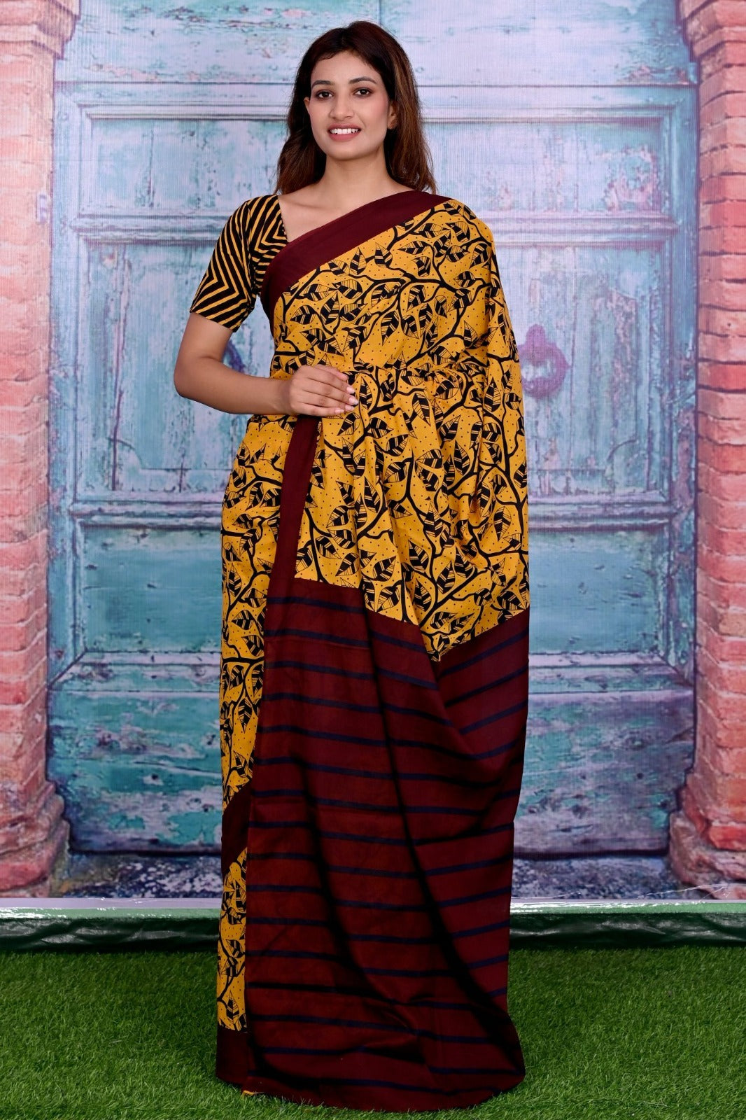 Mango yellow mulmul cotton sarees