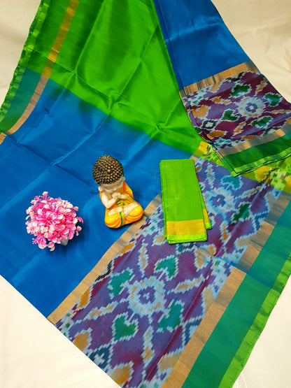 Light blue Uppada sarees with big pochampally border