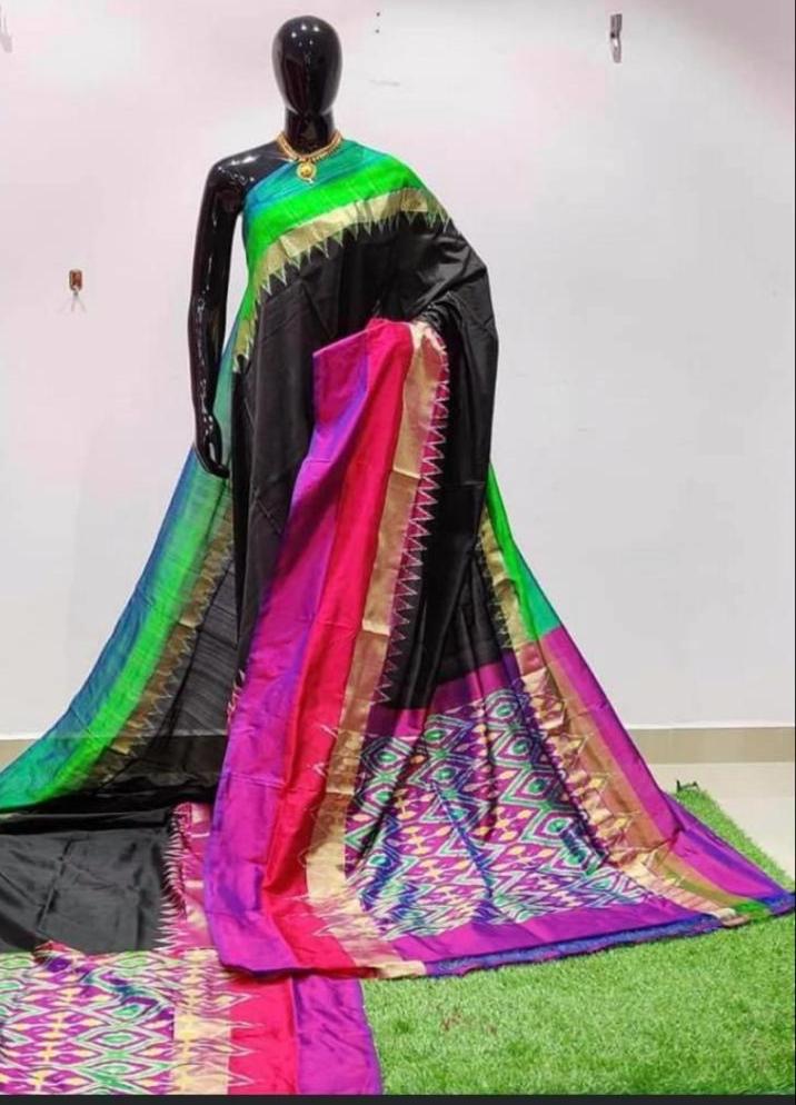 Black pochampally ikkat silk sarees