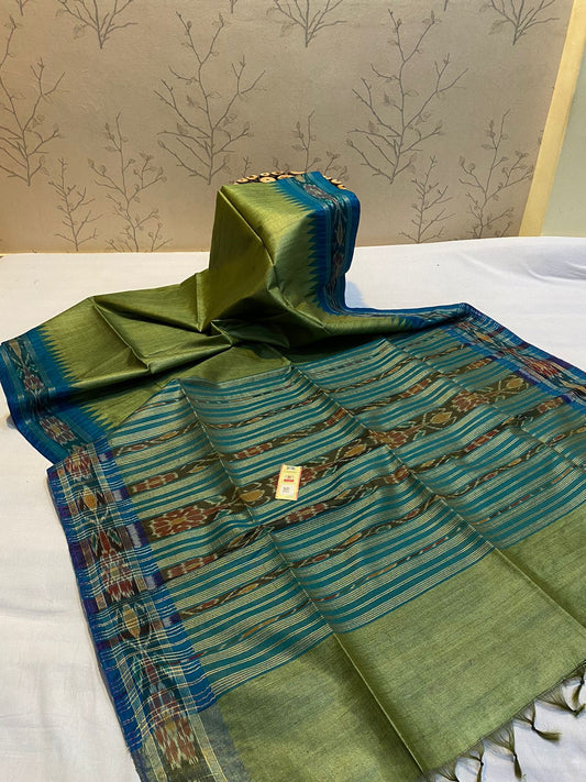 Green Pure desi tussar silk pochampally border sarees