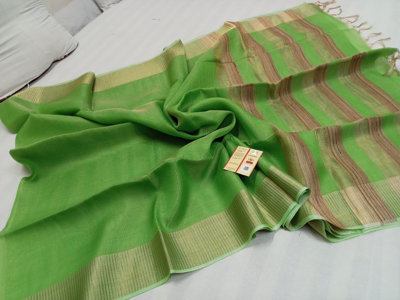 Parrot green Pure Tussar tissue silk sarees