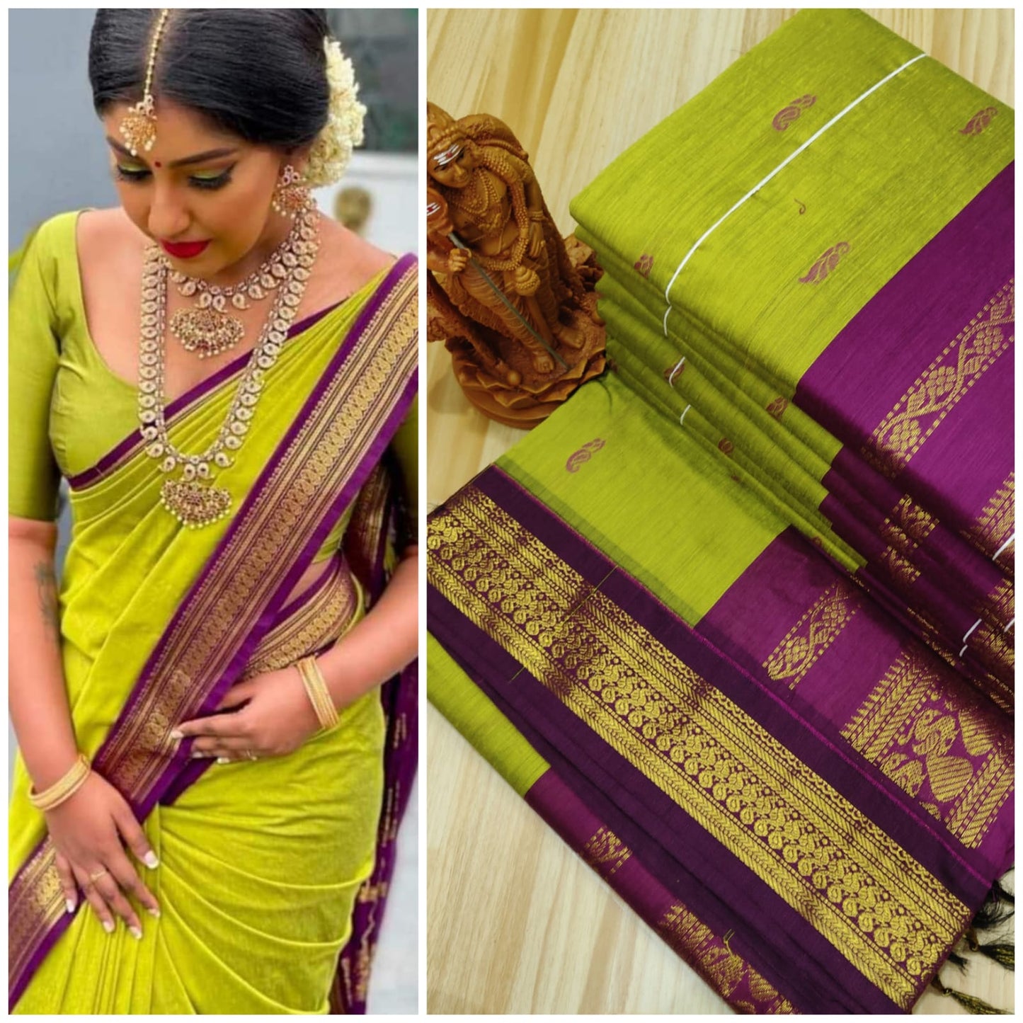 Green with magenta kalyani cotton sarees