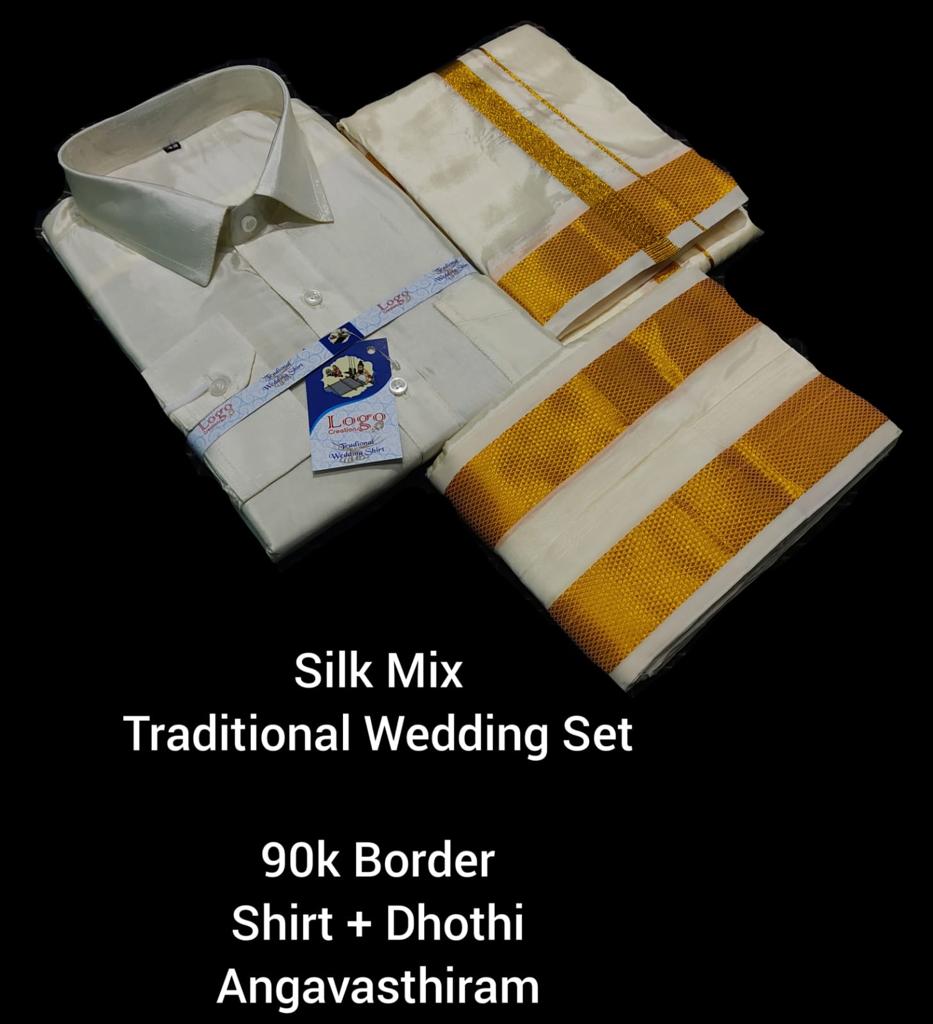 Cream silk shirt and dhoti set