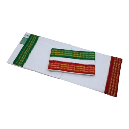 White pure cotton korvai dhoti with Angavastram