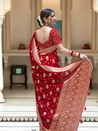 Chilli red Banarasi semi georgette silk sarees