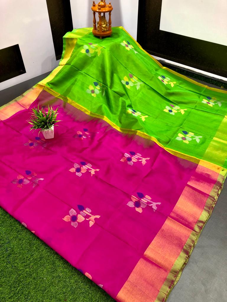 Dark pink Uppada Jamdani Sarees