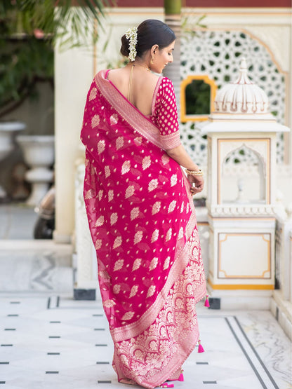 Pink Banarasi semi georgette silk sarees