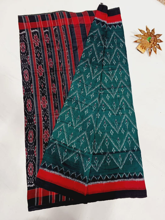 Dark peacock green and maroon ikkat mercerised Cotton sarees