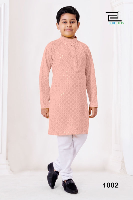 Peach Rayon chikankari kurta set