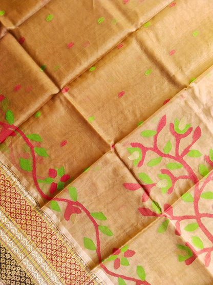 Beige handwoven muslin jamdani sarees