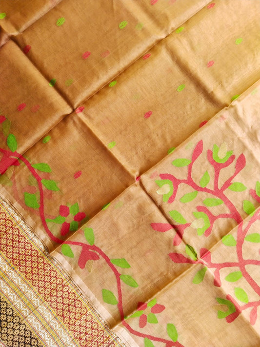 Beige handwoven muslin jamdani sarees