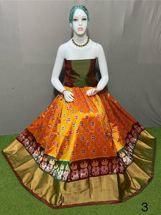 Mango yellow Pure pochampally ikkat silk lehenga