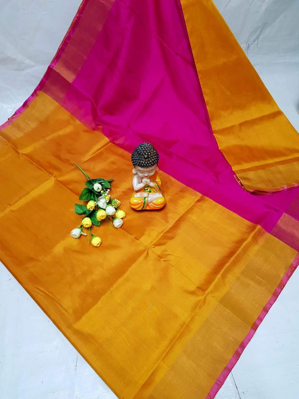 Mango yellow uppada plain silk sarees