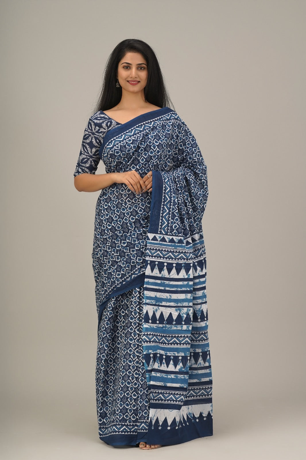 Navy blue mulmul cotton sarees