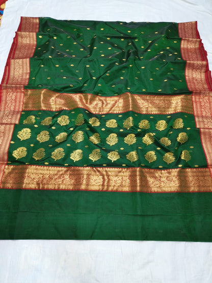 Dark green pure chanderi katan silk sarees