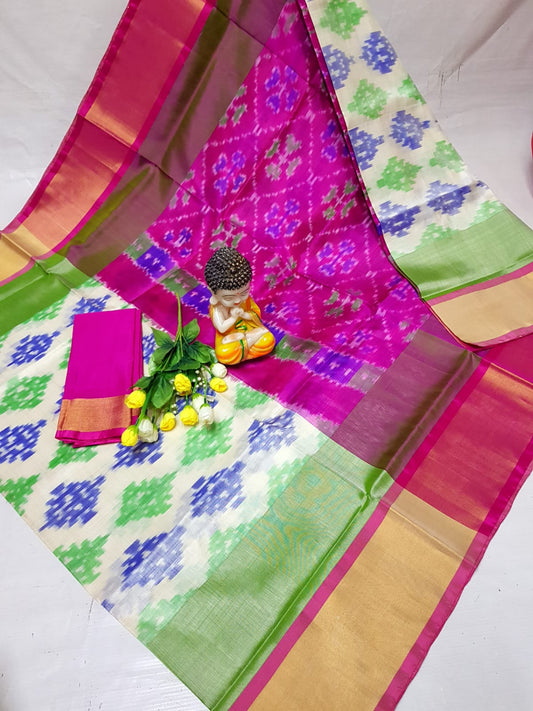 Cream and pink uppada pochampally sarees