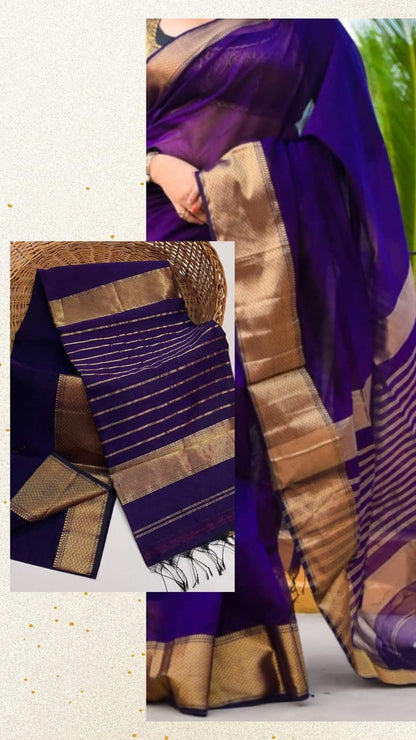 Purple blue Maheshwari big border sarees