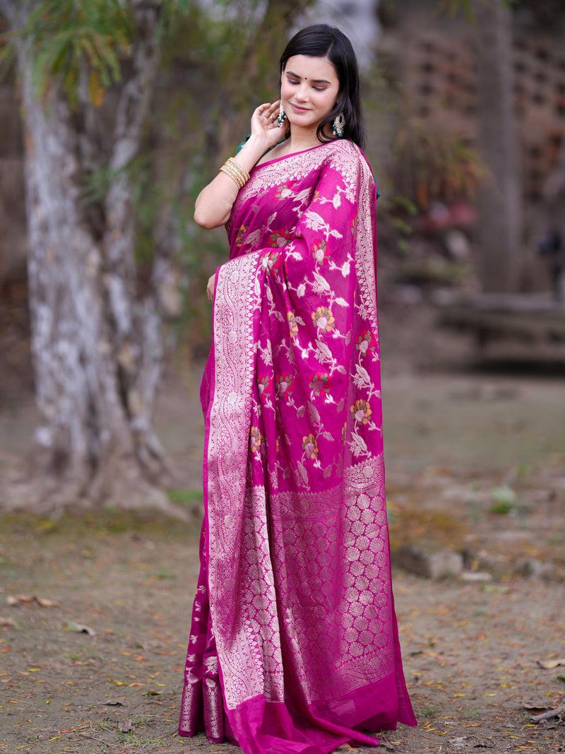 Pink Banarasi semi georgette silk sarees