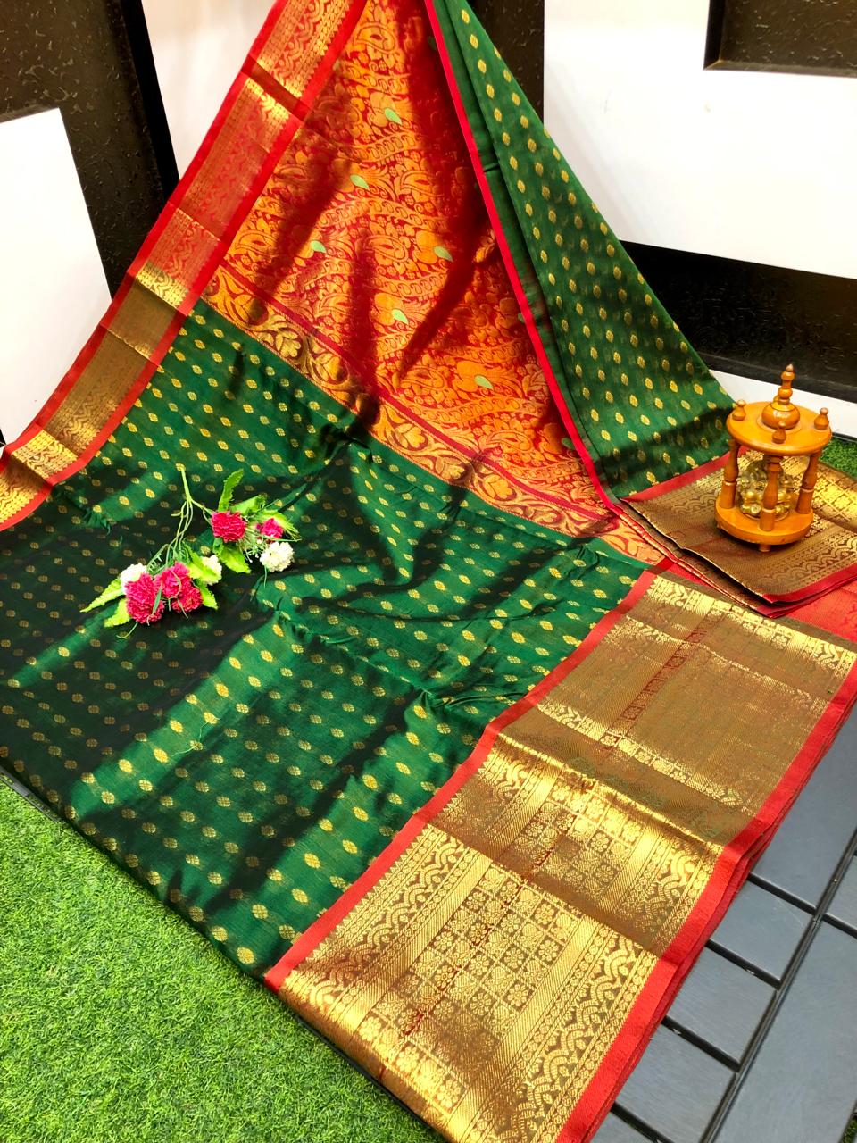 Green Kuppadam kanchi border sarees