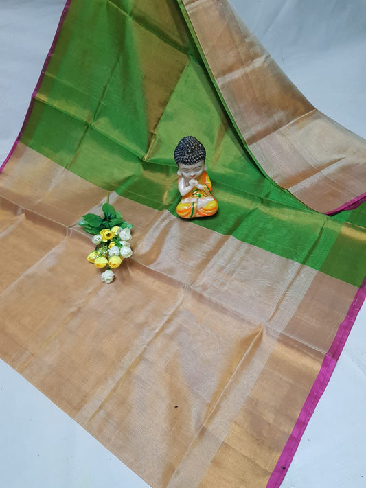 Cream and green Uppada tissue sarees