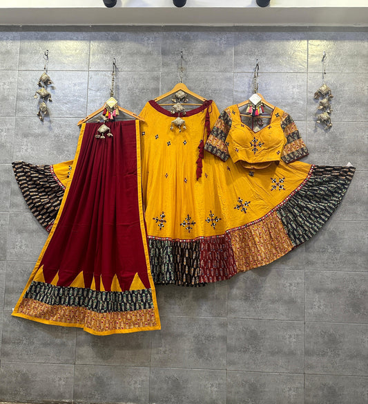 Yellow pure Khadi cotton chaniya choli