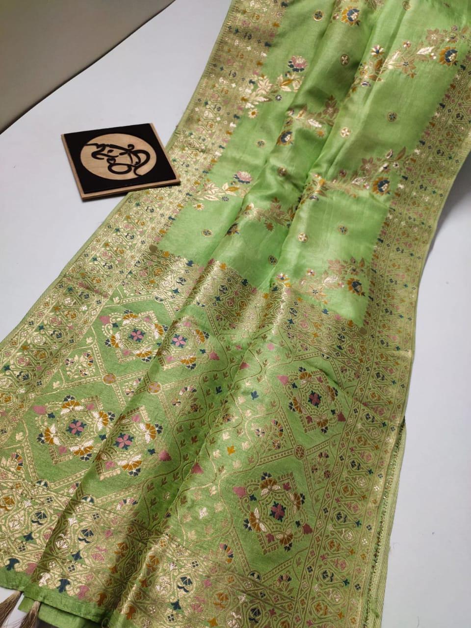 Green handloom Banarasi semi georgette silk sarees