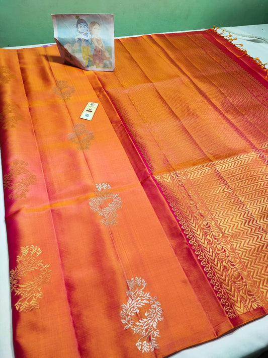 Orange Pure kanchipuram soft silk sarees