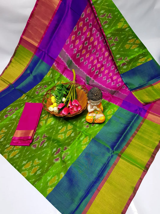 Parrot green uppada pochampally sarees